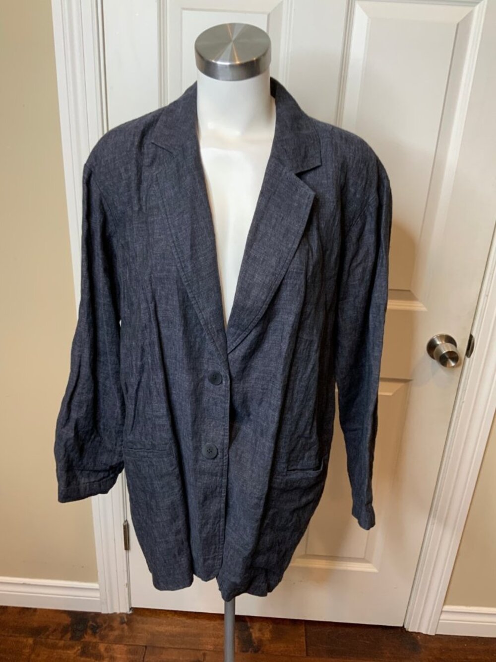 Eileen Fisher Midnight Dark Blue Linen Blazer, Size M